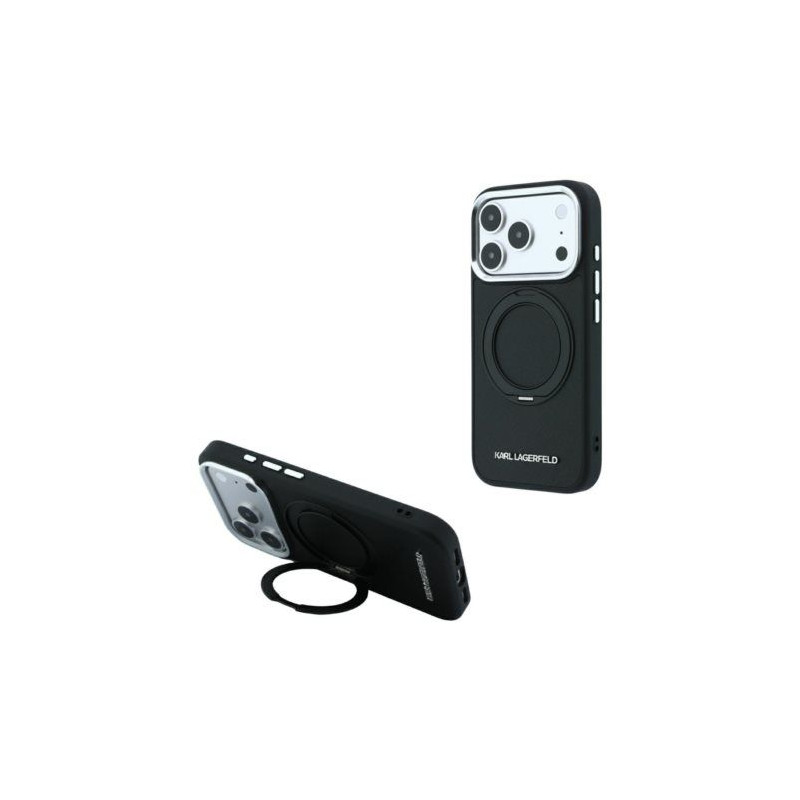 Kryt Karl Lagerfeld RING STAND 360 SAFFIANO CLASSIC LOGO MagSafe pro iPhone 18 Pro/17 Pro - černý