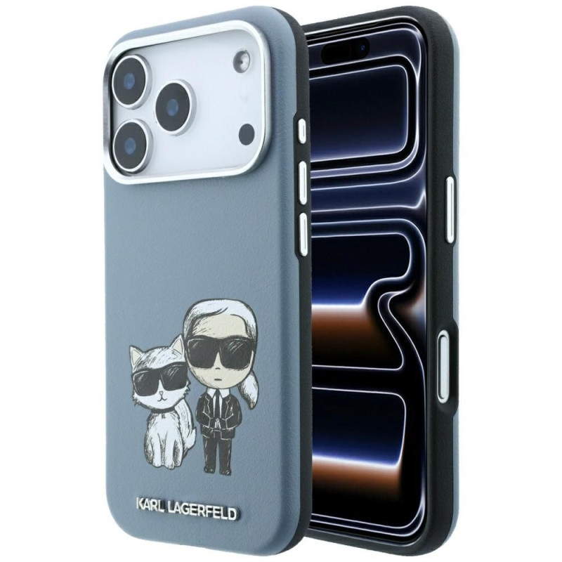 Pouzdro Karl Lagerfeld Smooth Karl & Choupette Bodies MagSafe pro iPhone 18 Pro Max / 17 Pro Max (6,9") - světle modré