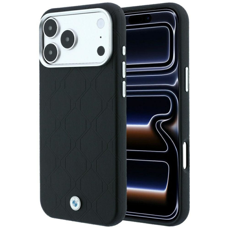 Kryt BMW SIGN DEBOSS QUILTED METAL LOGO MagSafe pro iPhone 18 Pro Max/17 Pro Max (6,9") - černý