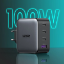 Ugreen GaN rychlonabíječka 3x USB Type C / USB Power Delivery 3.0 QuickCharge 4+ FCP SCP AFC 100W EU černá (CD226 40747)