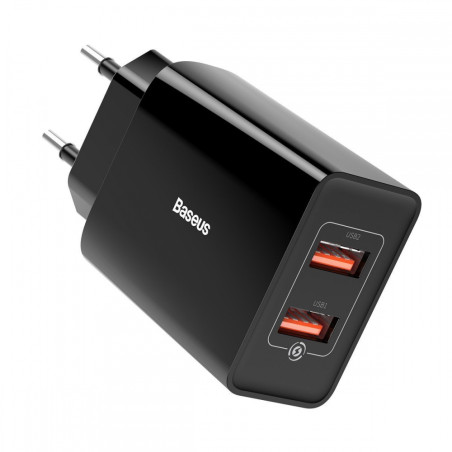 BASEUS CCFS-V01 Speed Mini Duální USB nabíječka QC3.0 s výkonem 18W, černá