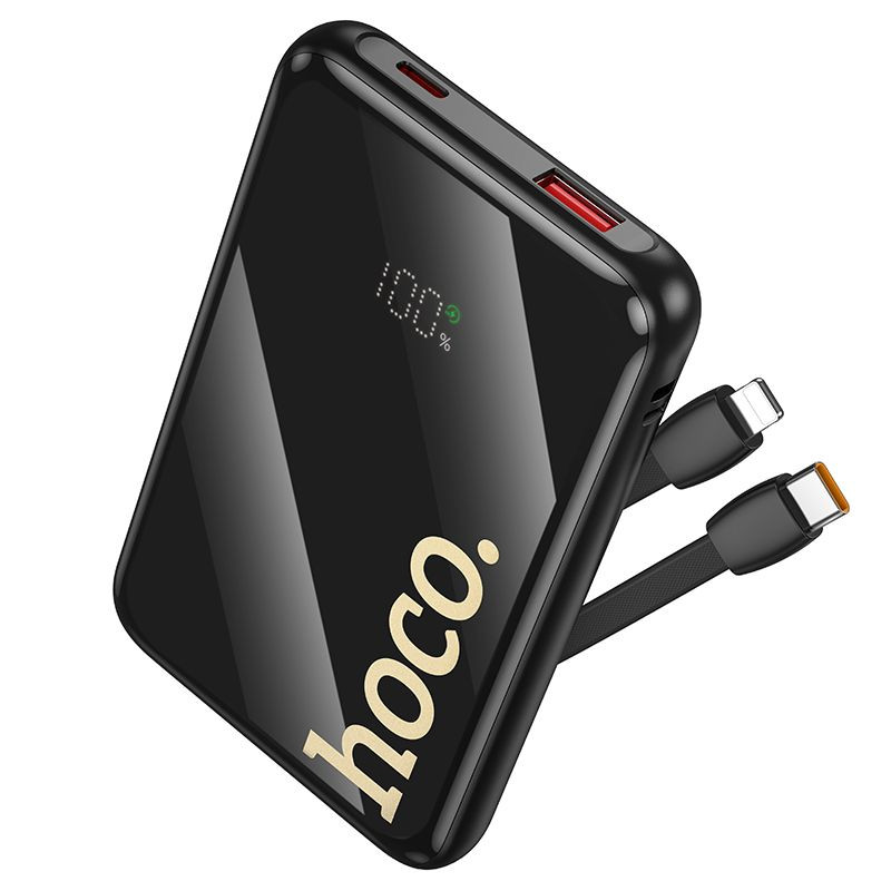 Powerbanka Hoco Q37 10000mAh 22,5W s vestavěnými kabely USB-C a Lightning - černá