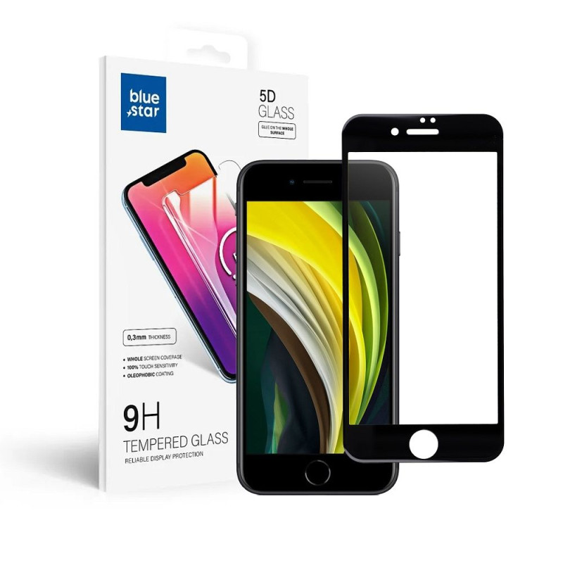 Ochranné sklo Blue Star 5D FULL GLUE pro iPhone 7 / 8 / SE 2020 / SE 2022 - černé