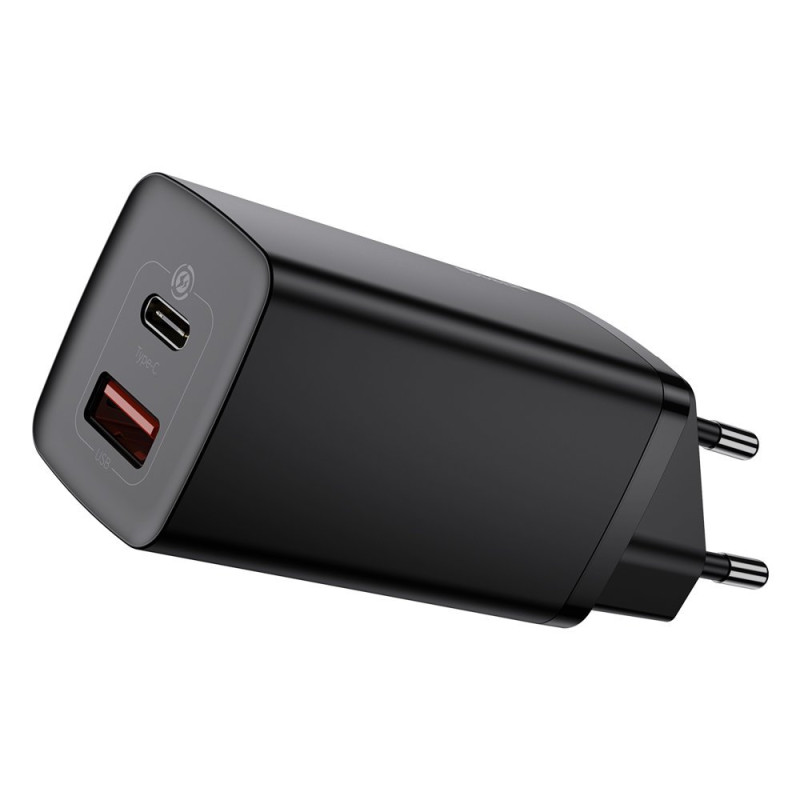 BASEUS CCGAN2L-B01 GaN2 Lite Dvouportová nabíječka USB + USB-C PD 65W, černá