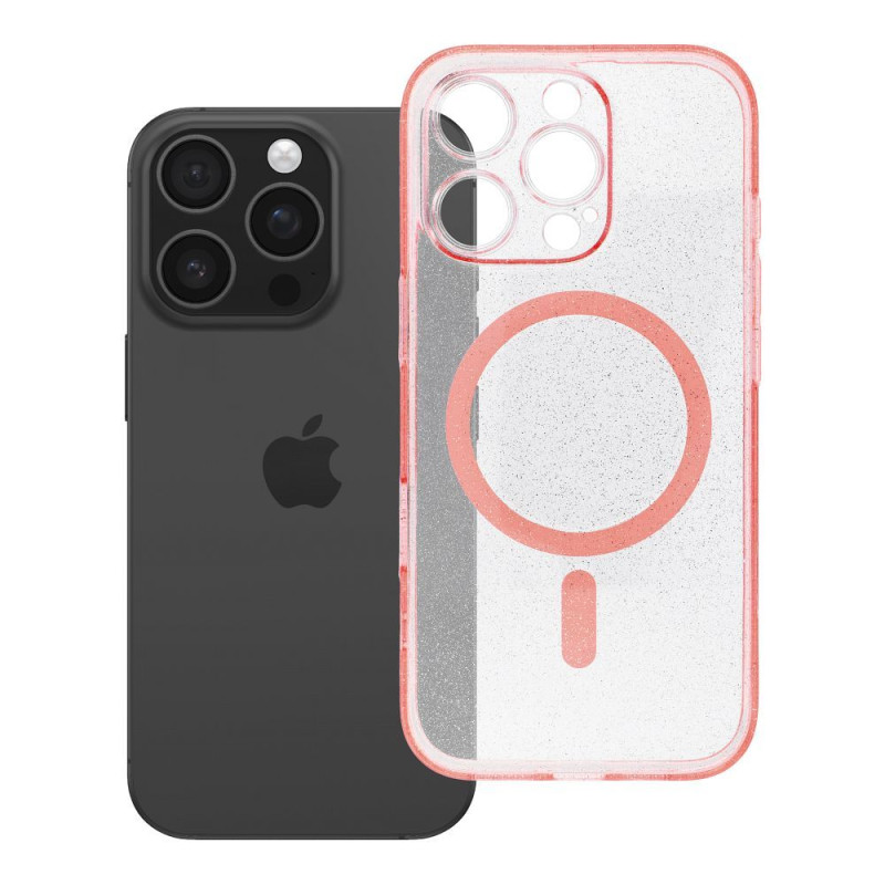 Kryt CLEAR MAG COVER - GLITTER MagSafe pro iPhone 16 Pro - růžový