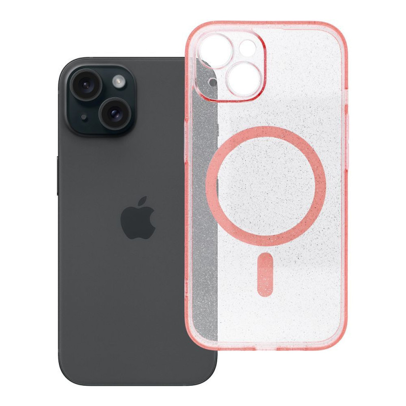 Kryt CLEAR MAG COVER - GLITTER MagSafe pro iPhone 15 - růžový
