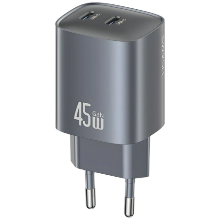 USAMS CC305 T66 – 45W GaN síťová nabíječka, 2× USB-C, matná černá