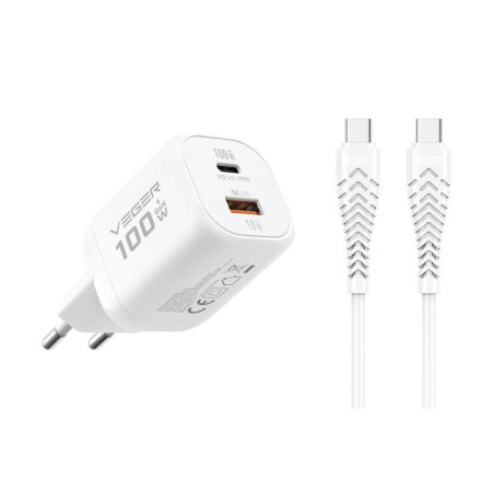Nabíječka Veger TR150 PD 100W + kabel USB-C 240W – bílá