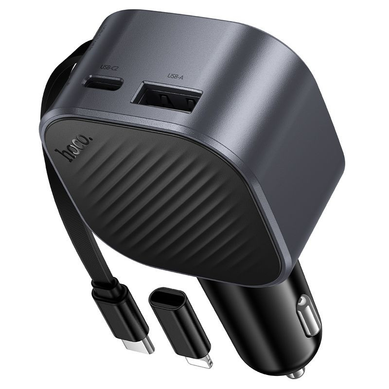 Nabíječka Hoco Z68 45W s vysouvacím USB-C kabelem pro auto - černá