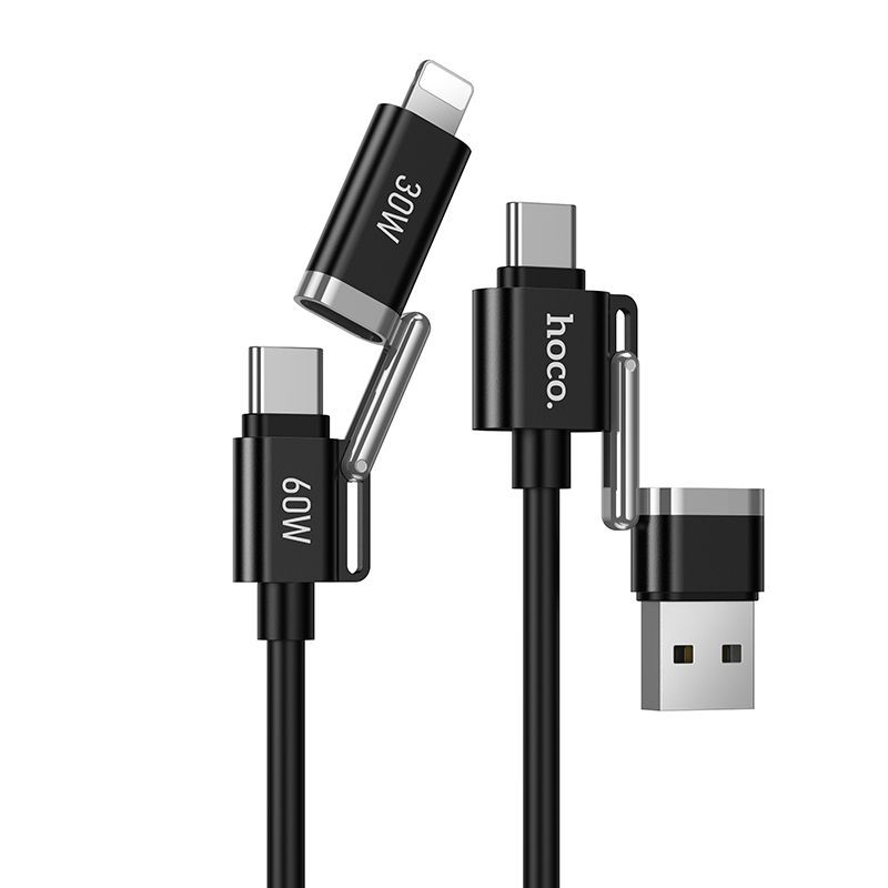 Kabel Hoco U155 4v1 USB-A/USB-C na USB-C/Lightning 60W 1,2 m pro mobilní zařízení - černý