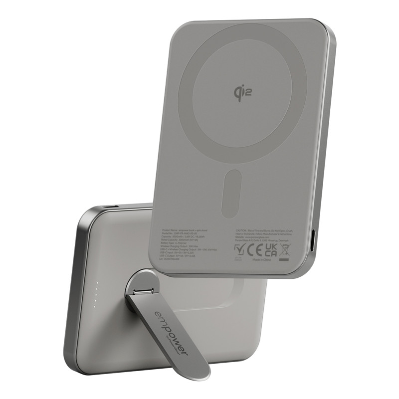 PanzerGlass emPower Qi2 MagSafe powerbanka 5000 mAh se stojánkem 360° pro iPhone – šedá