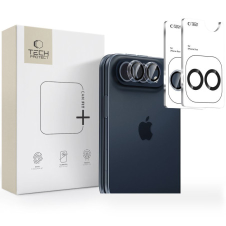 Ochrana fotoaparátu Tech-Protect CamRing Fit+ pro iPhone Duo – 2 sady, černá a čirá