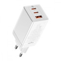 BASEUS CCGP050102 GaN3 Pro Tříportová nabíječka USB + 2x USB-C PD 65W a USB-C kabel, bílá