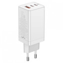 BASEUS CCGP050102 GaN3 Pro Tříportová nabíječka USB + 2x USB-C PD 65W a USB-C kabel, bílá