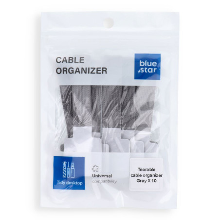 Organizér kabelů Blue Star PJ-COZ413 se suchým zipem 10 ks - šedý