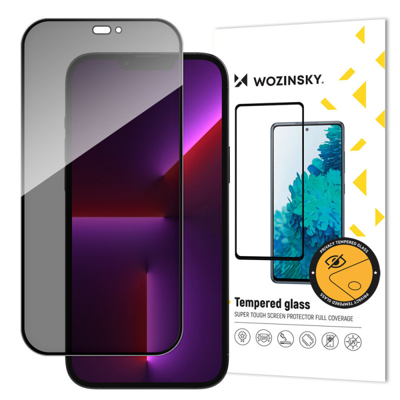 WOZINSKY Ochranné sklo 5D pro iPhone 15 Pro Max, Privacy filtr, černý rámeček