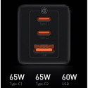 BASEUS CCGP050102 GaN3 Pro Tříportová nabíječka USB + 2x USB-C PD 65W a USB-C kabel, bílá