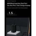 BASEUS CCGP050102 GaN3 Pro Tříportová nabíječka USB + 2x USB-C PD 65W a USB-C kabel, bílá