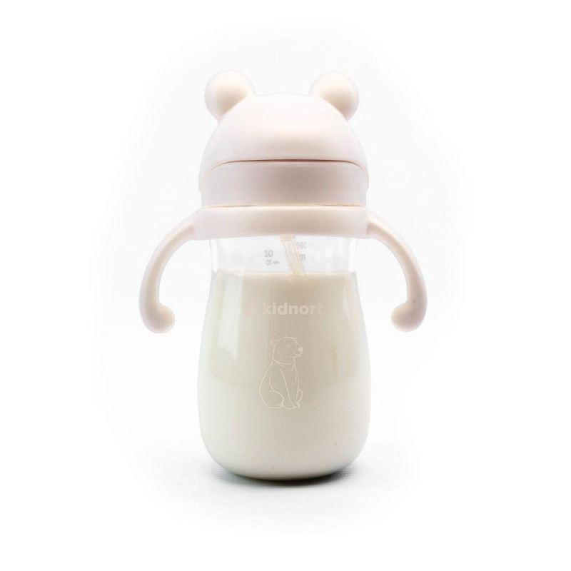Kojenecká lahev Kidnort BRINGEBAER 300 ml s brčkem - pudrově růžová