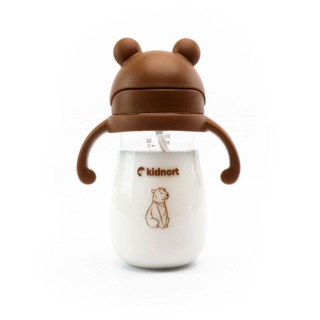 Kojenecká lahev s brčkem Kidnort BRINGEBAER 300 ml - hnědá