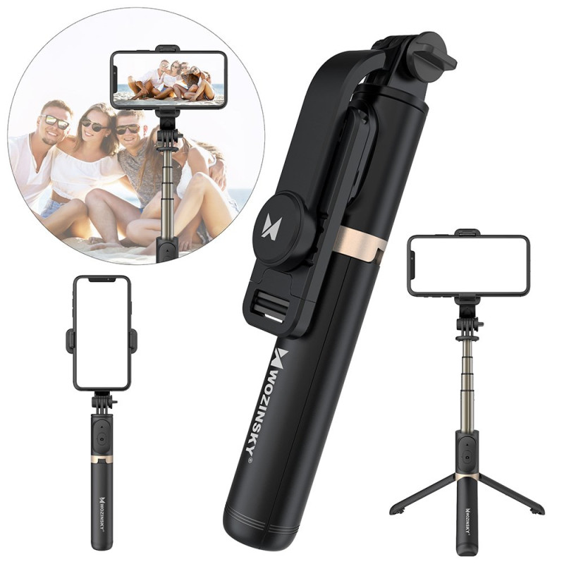 WOZINSKY WSSTK-01-BK Selfie teleskopická tyč 74cm se stativem (tripod) a Bluetooth, černá