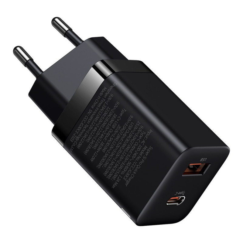 BASEUS CCSUPP-E01 Super Si nabíječka USB-C PD a USB s výkonem 30W, černá