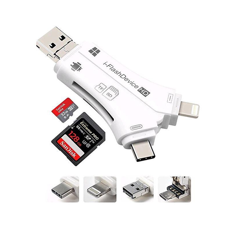 AG PREMIUM i-FlashDevice HD Čtečka Micro SD/SD karet 4v1 (Lightning/USB/USB-C/MicroUSB), bílá