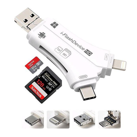AG PREMIUM i-FlashDevice HD Čtečka Micro SD/SD karet 4v1 (Lightning/USB/USB-C/MicroUSB), bílá