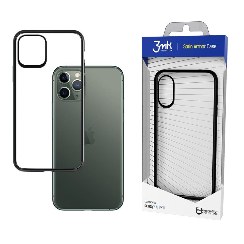 3MK Satin Armor Case Odolný hybridní kryt pro iPhone 11 Pro, černá/čirá