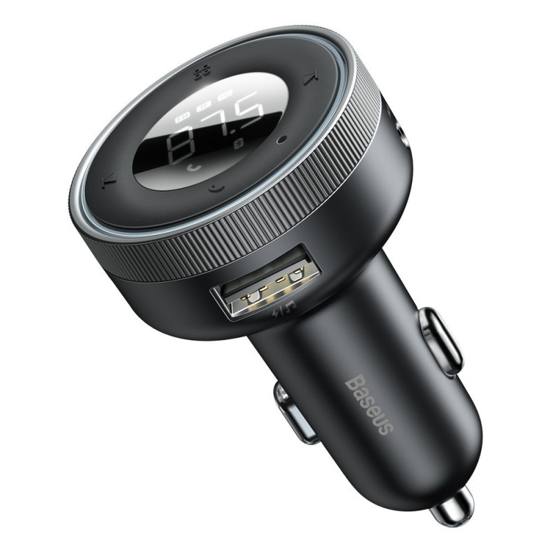 Baseus Enjoy FM transmitter a nabíječka do auta LED 2x USB / 3,5mm jack bezdrátový MP3 přehrávač Bluetooth 5.0 3,4A černá (CCLH-