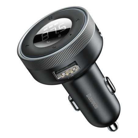 Baseus Enjoy FM transmitter a nabíječka do auta LED 2x USB / 3,5mm jack bezdrátový MP3 přehrávač Bluetooth 5.0 3,4A černá (CCLH-