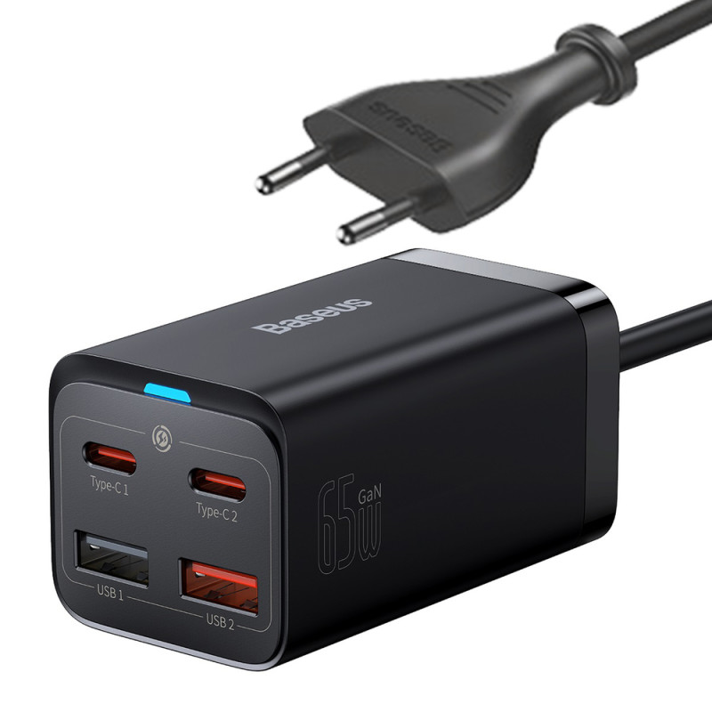 Baseus GaN3 Pro GaN rychlonabíječka 2 x USB typu C / 2 x USB 65W PD, QC4.0+, AFC, PPS + USB typu C - kabel USB typu C 1m černý (