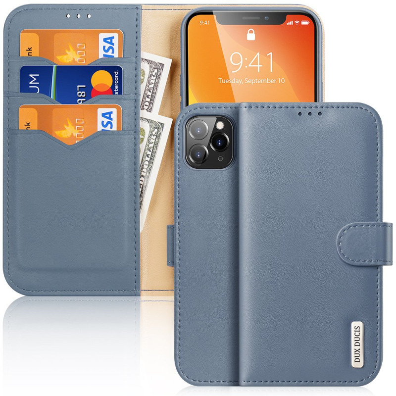 DUX DUCIS Hivo Series Kožený flipový kryt s RFID blokací pro iPhone 11 Pro, modrý