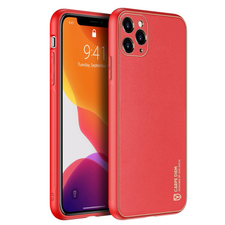 DUX DUCIS Yolo Series Silikonový kryt s koženými zády pro iPhone 11 Pro, červený