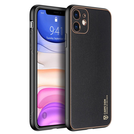 DUX DUCIS Yolo Series Silikonový kryt s koženými zády pro iPhone 11, černý