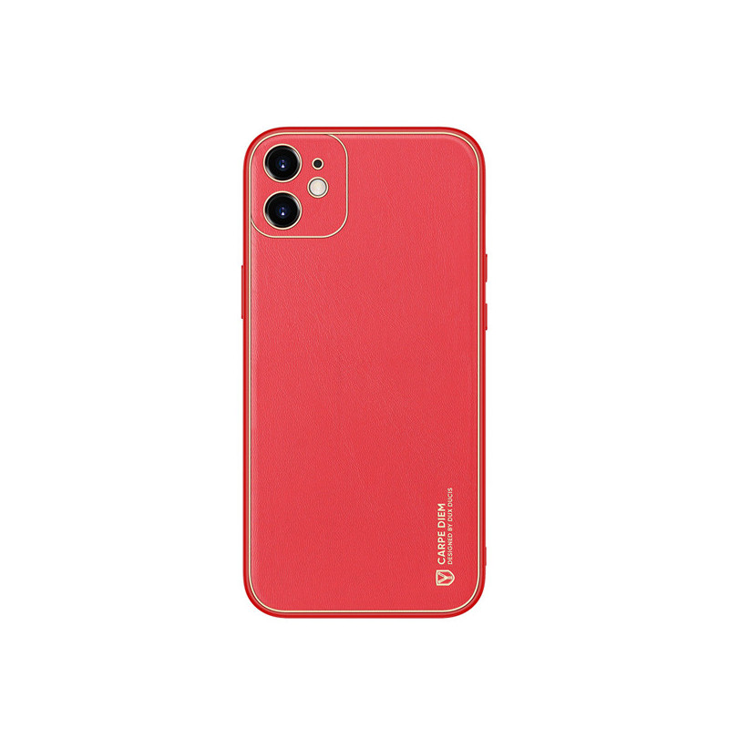 DUX DUCIS Yolo Series Silikonový kryt s koženými zády pro iPhone 12 Mini, červený