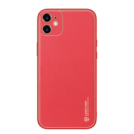DUX DUCIS Yolo Series Silikonový kryt s koženými zády pro iPhone 12 Mini, červený