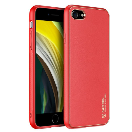DUX DUCIS Yolo Series Silikonový kryt s koženými zády pro iPhone 7/8/SE20/SE22, červený