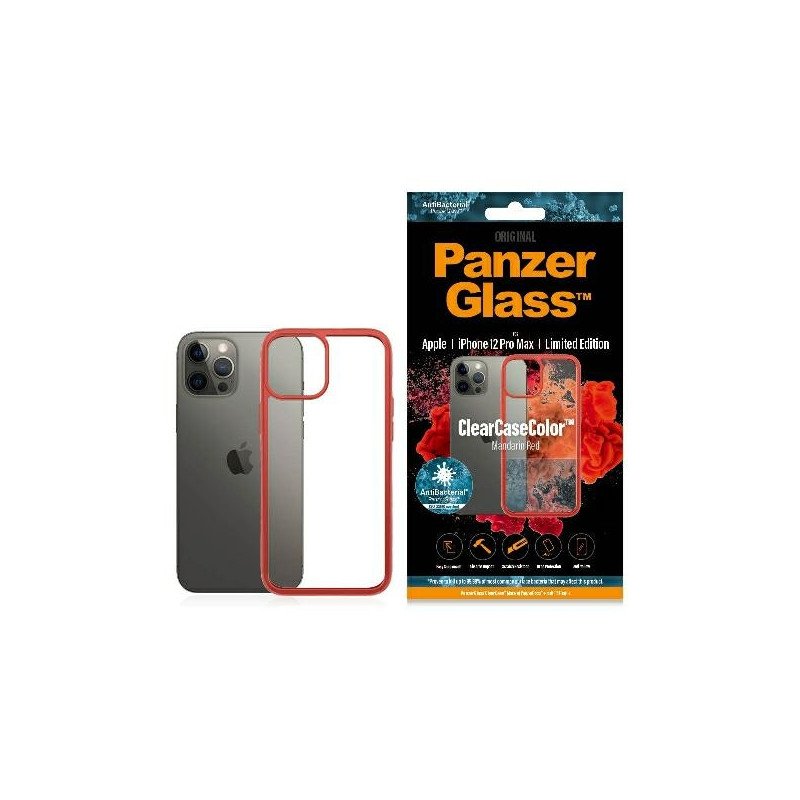 PANZERGLASS ClearCaseColor AntiBacterial kryt pro iPhone 12 Pro Max, červená/čirá (Mandarin Red)