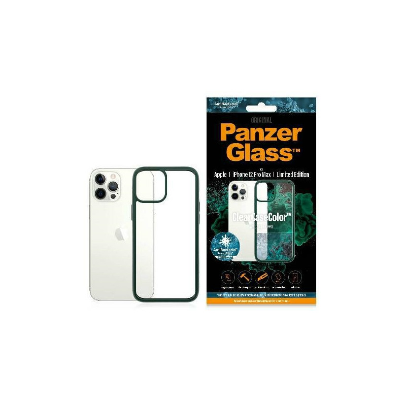 PANZERGLASS ClearCaseColor AntiBacterial kryt pro iPhone 12 Pro Max, zelená/čirá (Racing Green)