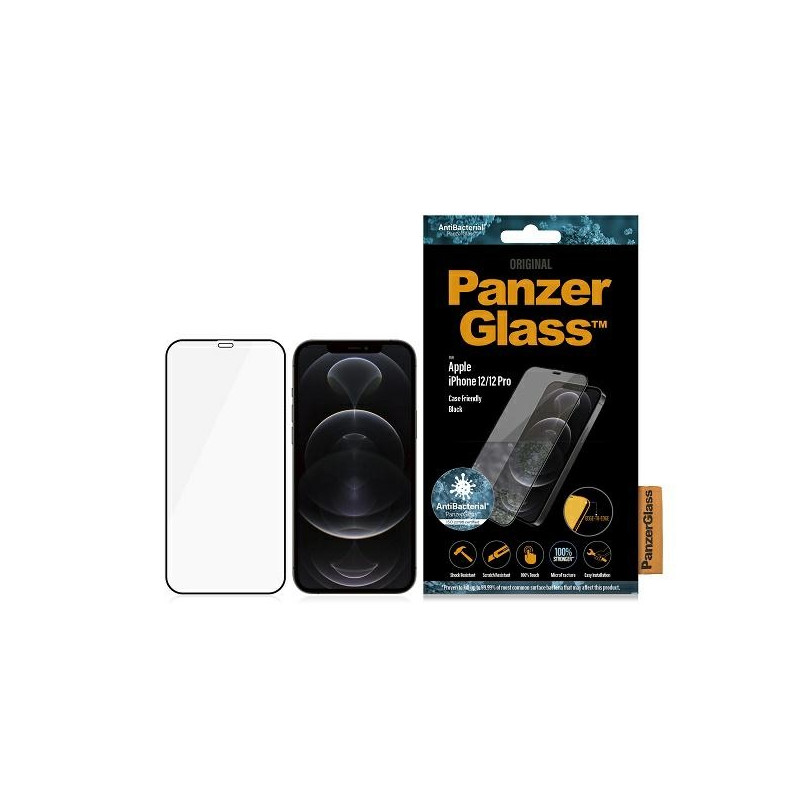 PANZERGLASS Ochranné sklo 2.5D FULL-COVER 0.4mm pro 12/12 Pro, AntiBacterial