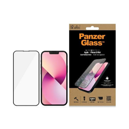 PANZERGLASS Ochranné sklo 2.5D FULL-COVER 0.4mm pro iPhone 13 Mini, AntiBacterial, černý rámeček