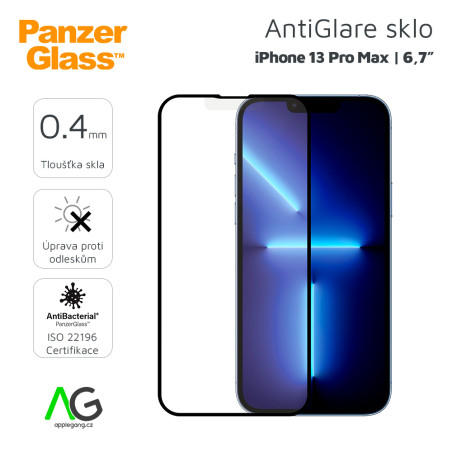 PANZERGLASS Ochranné sklo 2.5D FULL-COVER 0.4mm pro iPhone 13 Pro Max, AntiBacterial, AntiGlare, černý rámeček