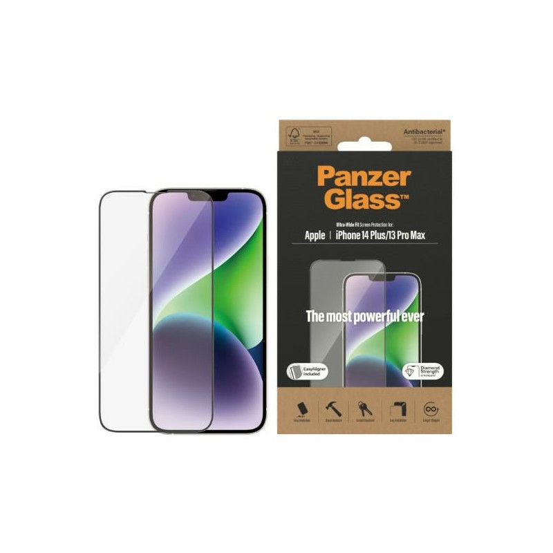 PANZERGLASS Ochranné sklo 2.5D FULL-COVER 0.4mm pro iPhone 13 Pro Max/14 Plus, montážní rámeček