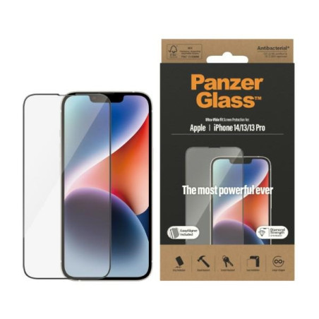 PANZERGLASS Ochranné sklo 2.5D FULL-COVER 0.4mm pro iPhone 13/13 Pro/14, montážní rámeček