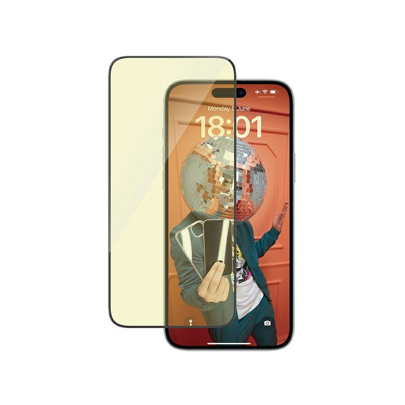 PANZERGLASS Ochranné sklo 2.5D FULL-COVER 0.4mm pro iPhone 15 Plus, EyeCare, černý rámeček