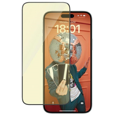 PANZERGLASS Ochranné sklo 2.5D FULL-COVER 0.4mm pro iPhone 15 Plus, EyeCare, černý rámeček