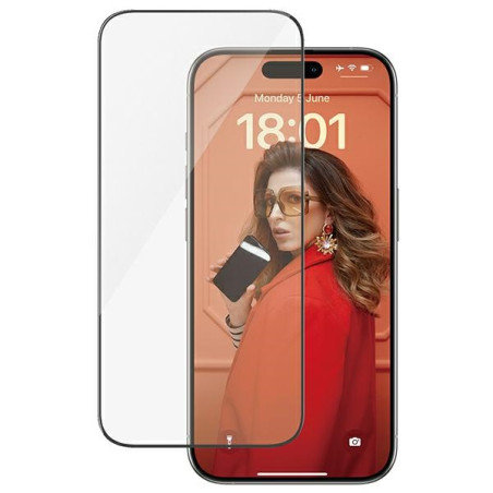 PANZERGLASS Ochranné sklo 2.5D FULL-COVER 0.4mm pro iPhone 15 Pro, montážní rámeček