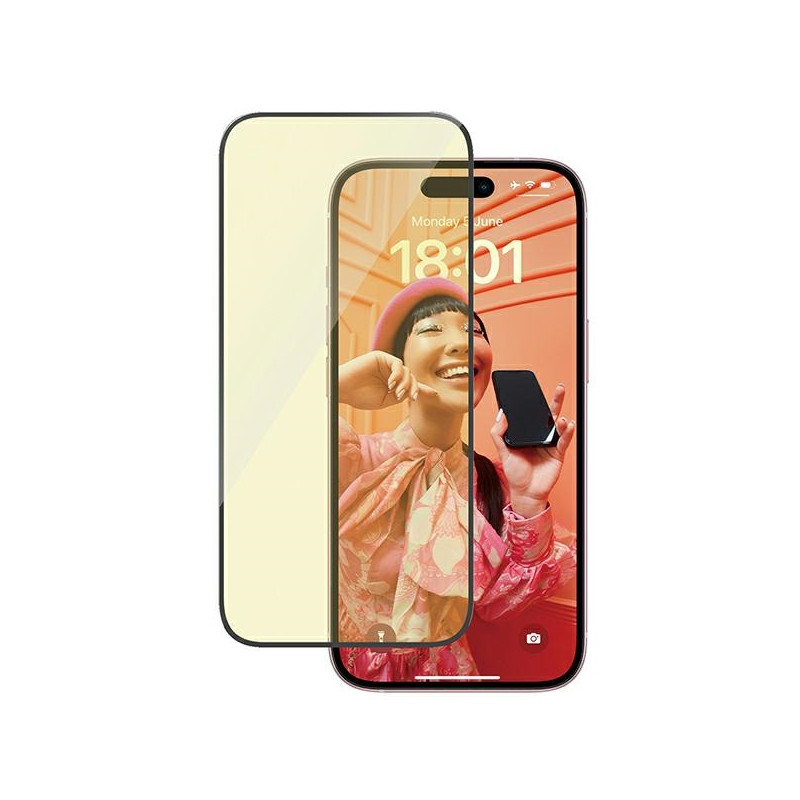 PANZERGLASS Ochranné sklo 2.5D FULL-COVER 0.4mm pro iPhone 15, EyeCare, černý rámeček
