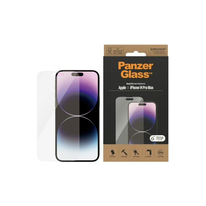 PANZERGLASS Ochranné sklo 2.5D STANDARD 0.4mm pro iPhone 14 Pro Max, AntiBacterial, čiré